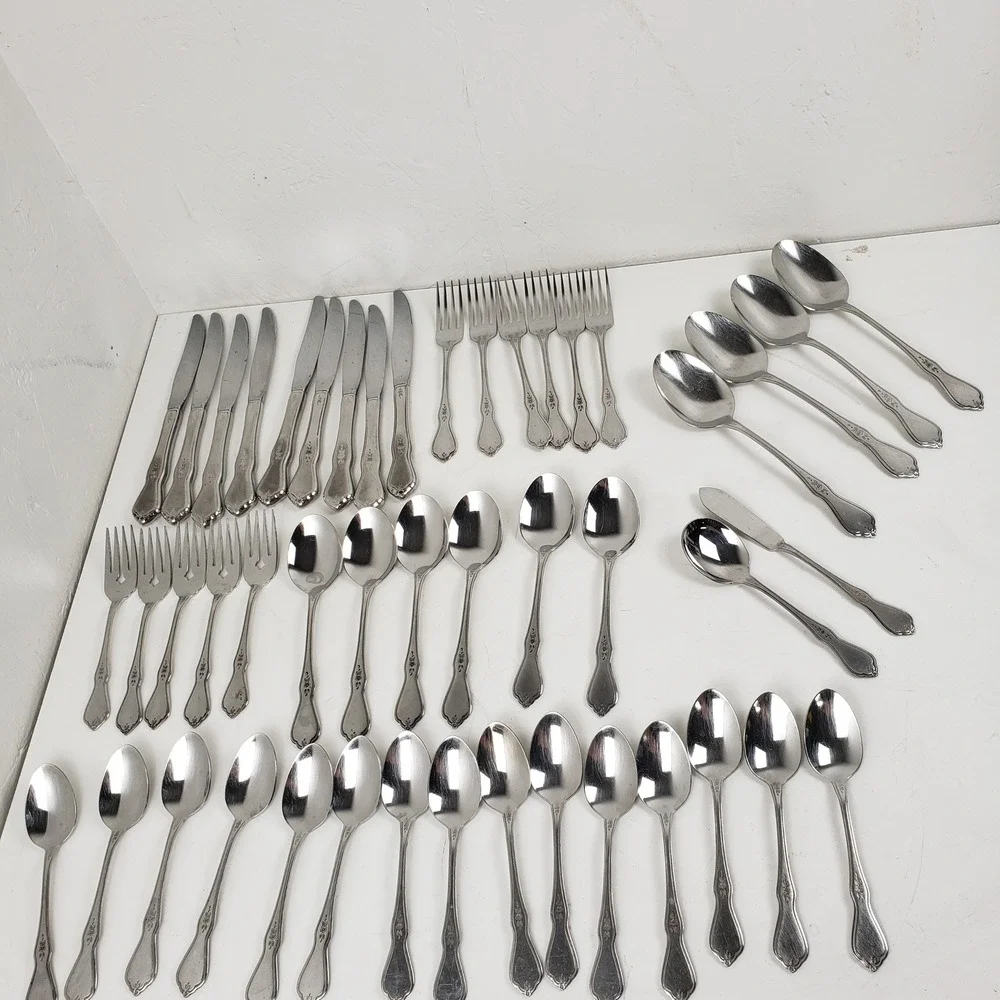 Oneida Profile Stainless Morning Blossom 47pc Floral Flatware Set With Serving